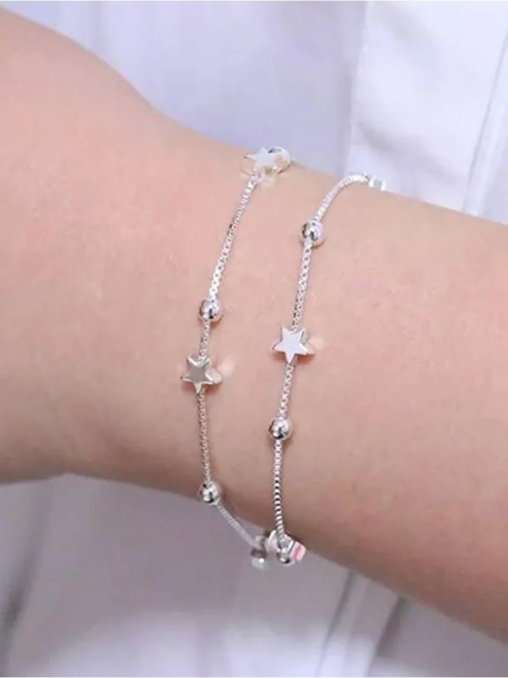 925 Sterling Silver Star Double Strand Bracelet